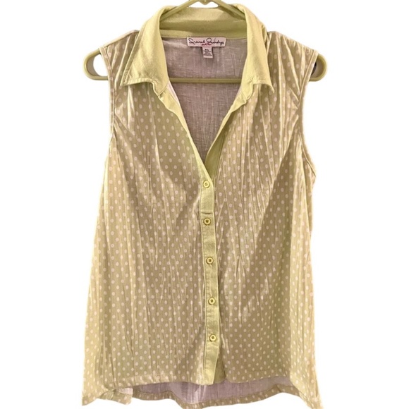 French Laundry Tops - French Laundry Sleeveless Green Polka Dot Blouse